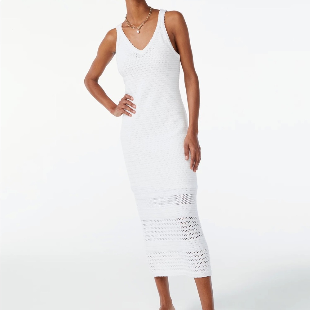 Scoop white crochet midi long dress NWT Large